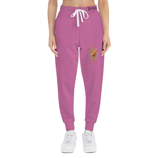 Blooming Faith Women's Jogging Pants in Pink with Floral Cross Design