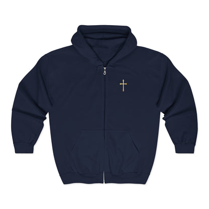 Men’s Modern Gold Cross Zip-Up Hoodie – Everyday Comfort with Faith