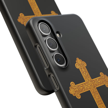 Black Samsung Snap Case – Gold Cross Design