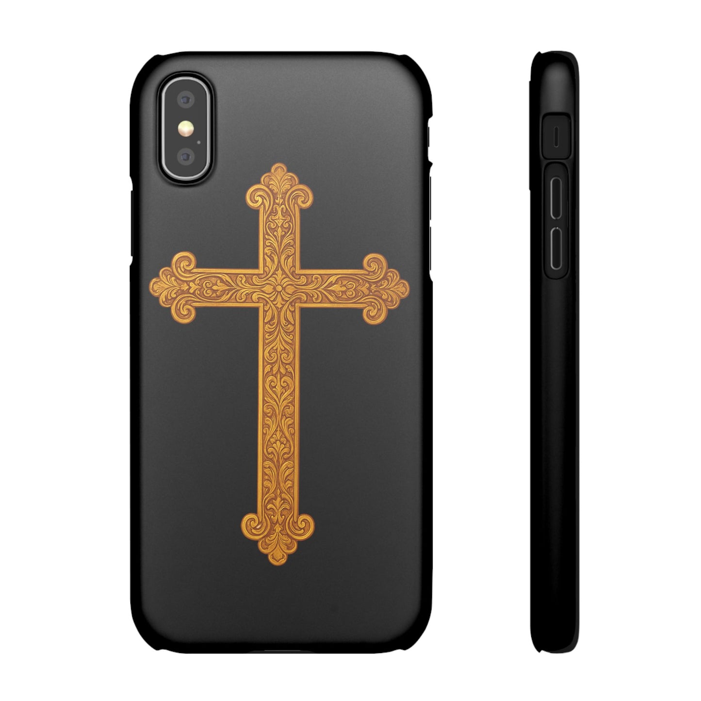 Black iPhone Snap Case – Gold Cross Design