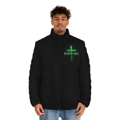 In God We Trust Men's Black Puffer Jacket – Bold Faith, Bold Style