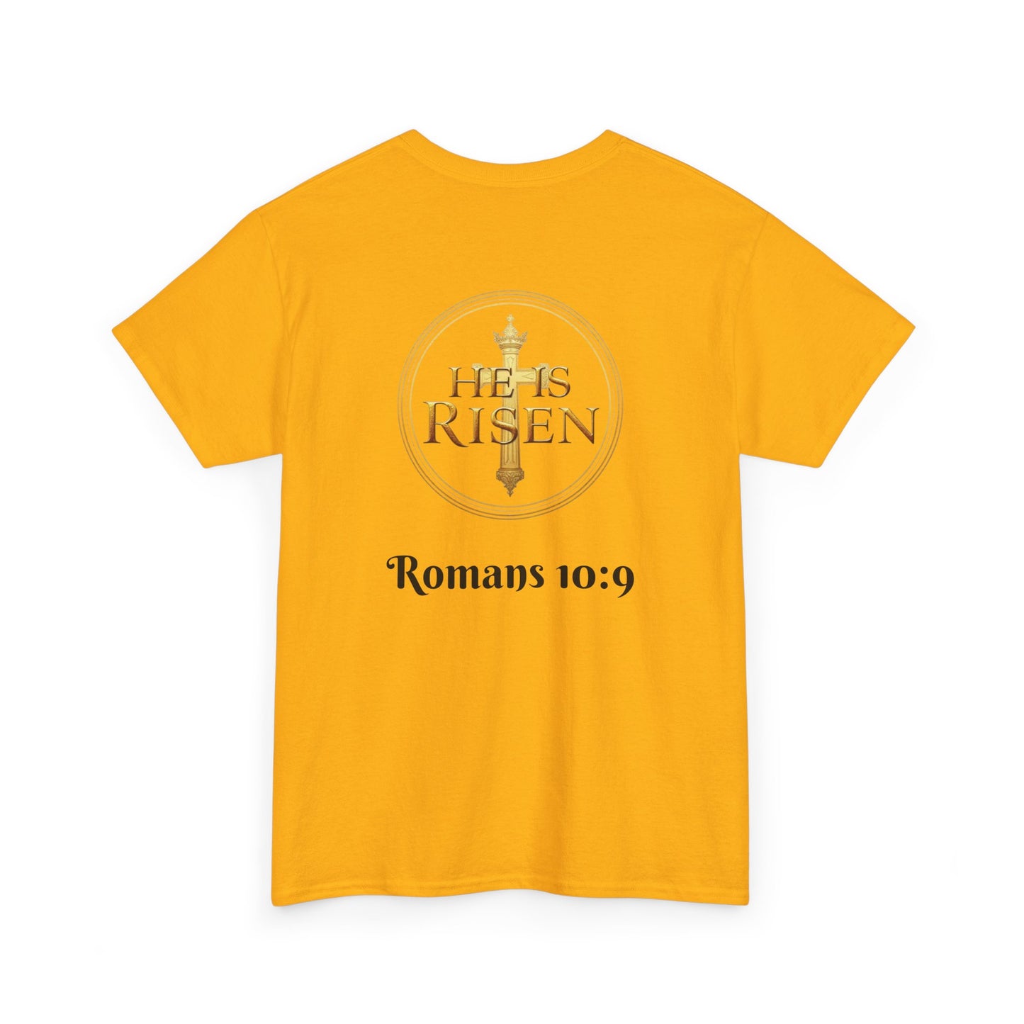 Men’s Romans 10:9 Christian T-Shirt – Jesus Is Lord & He Is Risen (Dark Lettering)