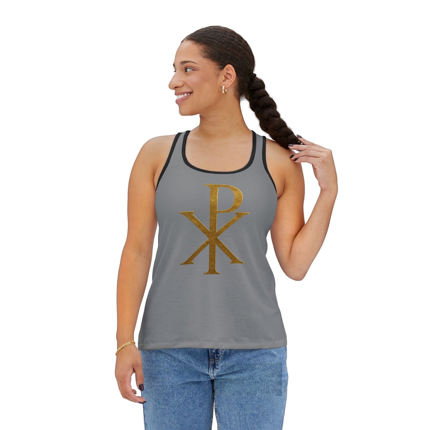 Chi Rho Women’s Christian Tank Top in Grey  – Symbol of Victory in Christ