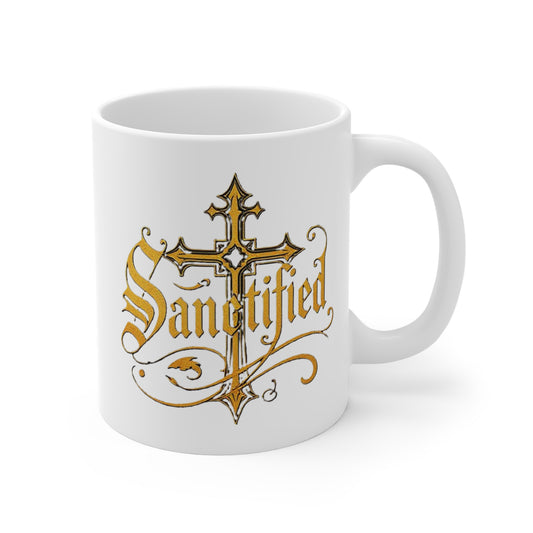 “Sanctified” Ceramic Mug – Cross Design