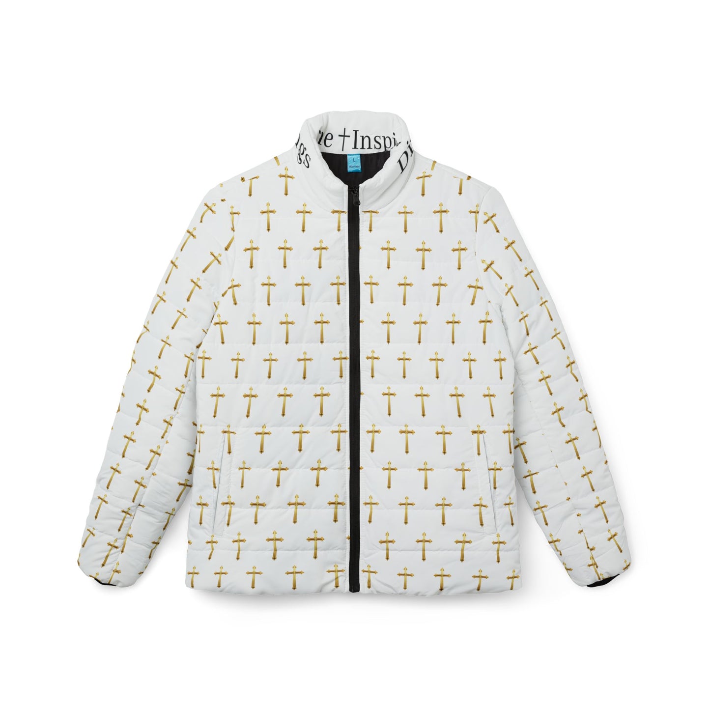 Golden Light Women’s Puffer Jacket – All-Over Cross Pattern