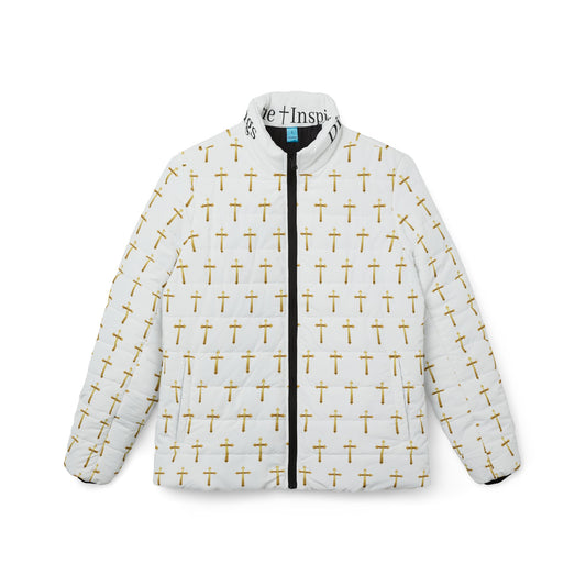 Golden Light Women’s Puffer Jacket – All-Over Cross Pattern