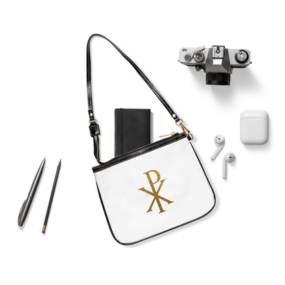 Divine Elegance Purse – Gold Chi Rho on White