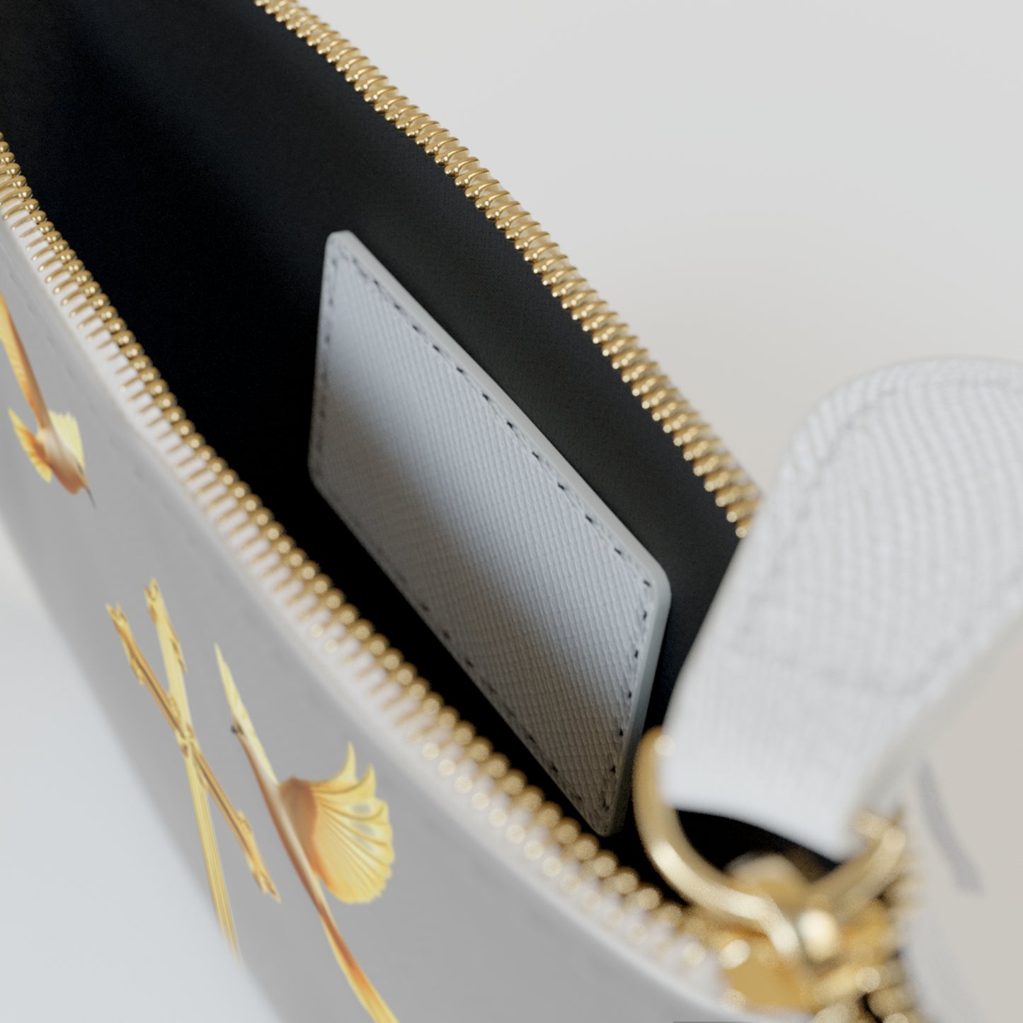 “Heaven’s Embrace” | Women’s Mini Clutch in Grey – Gold Cross with Flying Doves