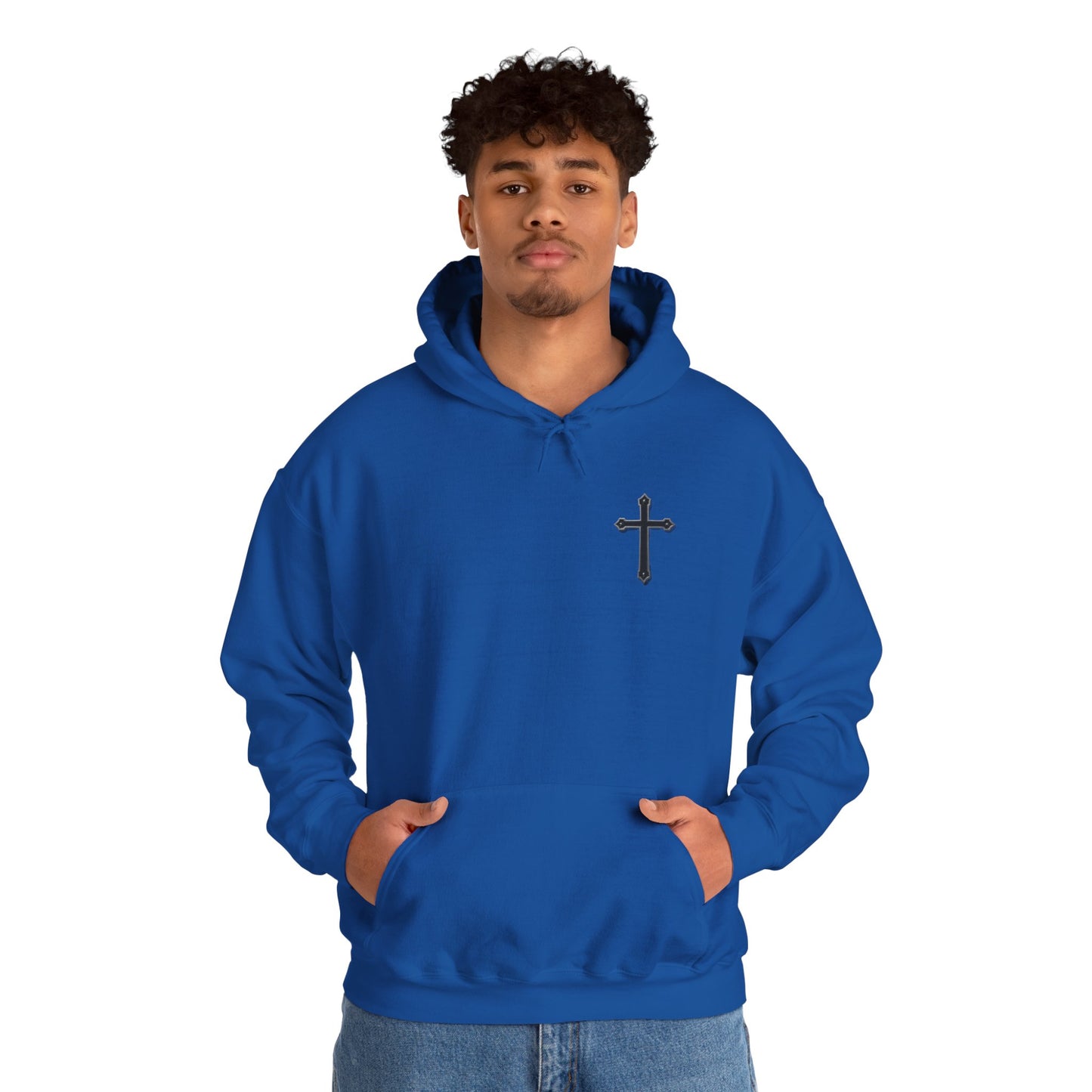 Warrior’s Black Cross Men’s Hoodie – Front & Back Christian Apparel | Ephesians 6:11