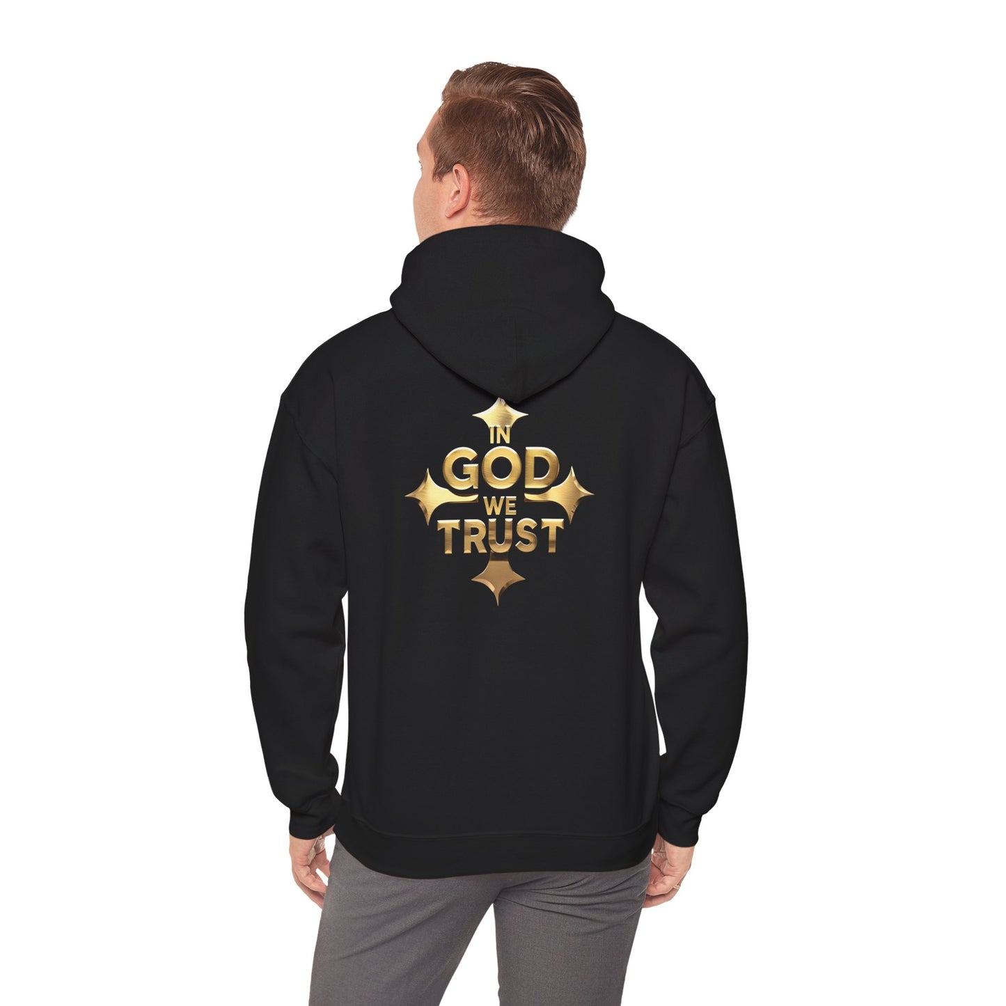 In God We Trust (Gold) - Men's Christian Hoodie with Golden Cross
