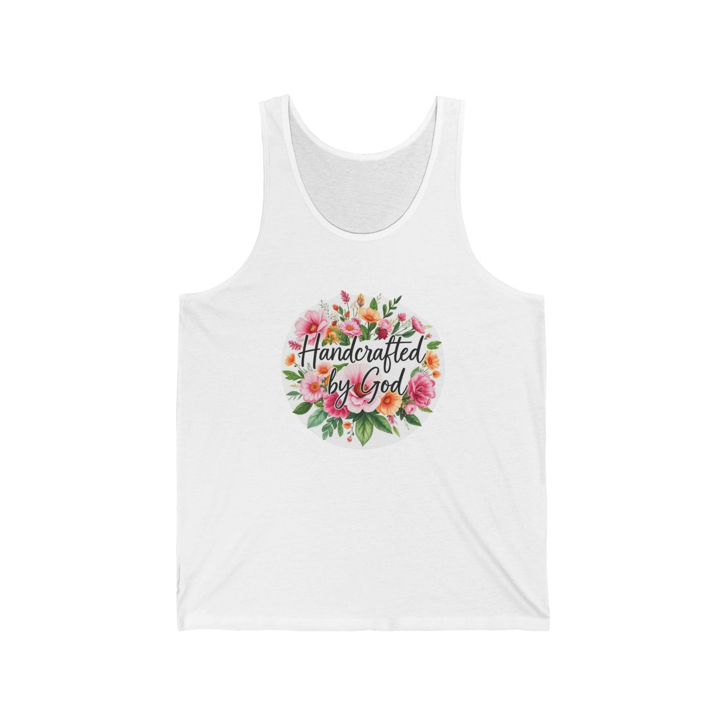Women’s Christian Tank Top – Handcrafted by God Floral Faith Design