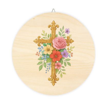 Floral Cross Wood Sign – Rustic Christian Home Décor