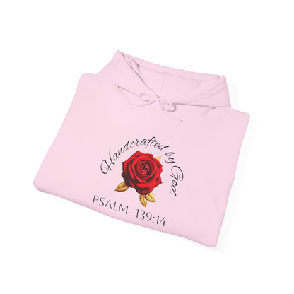 Handcrafted by God Rose Women's Hoodie – Christian Apparel (Dark Lettering)