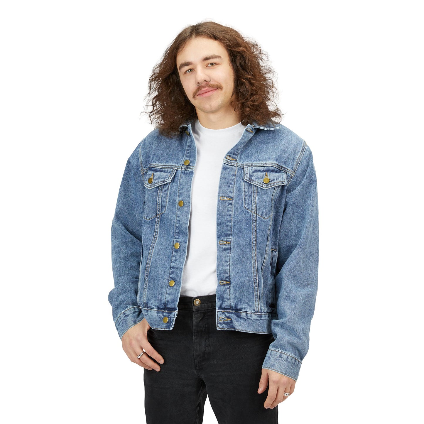 Men’s Denim Jacket with Black Cross – Faith Worn Bold