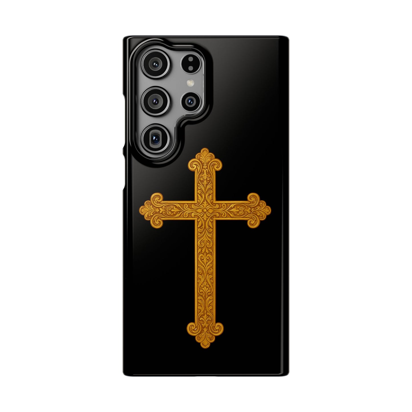Black Samsung Snap Case – Gold Cross Design