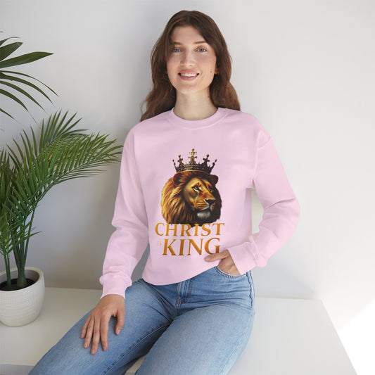 Christ is King – Women’s Christian Sweatshirt with Crowned Lion & Cross