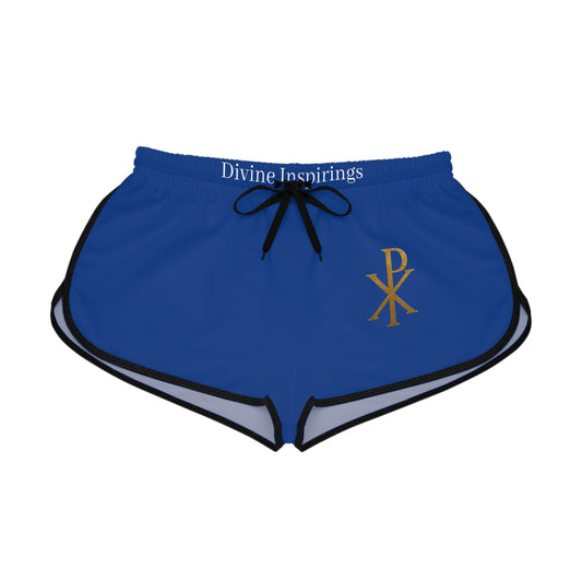 Radiant Faith Women's Shorts in Blue with Chi Rho Design