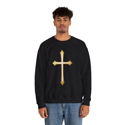 Men’s Gold Cross Sweatshirt – Bold Christian Faith Apparel