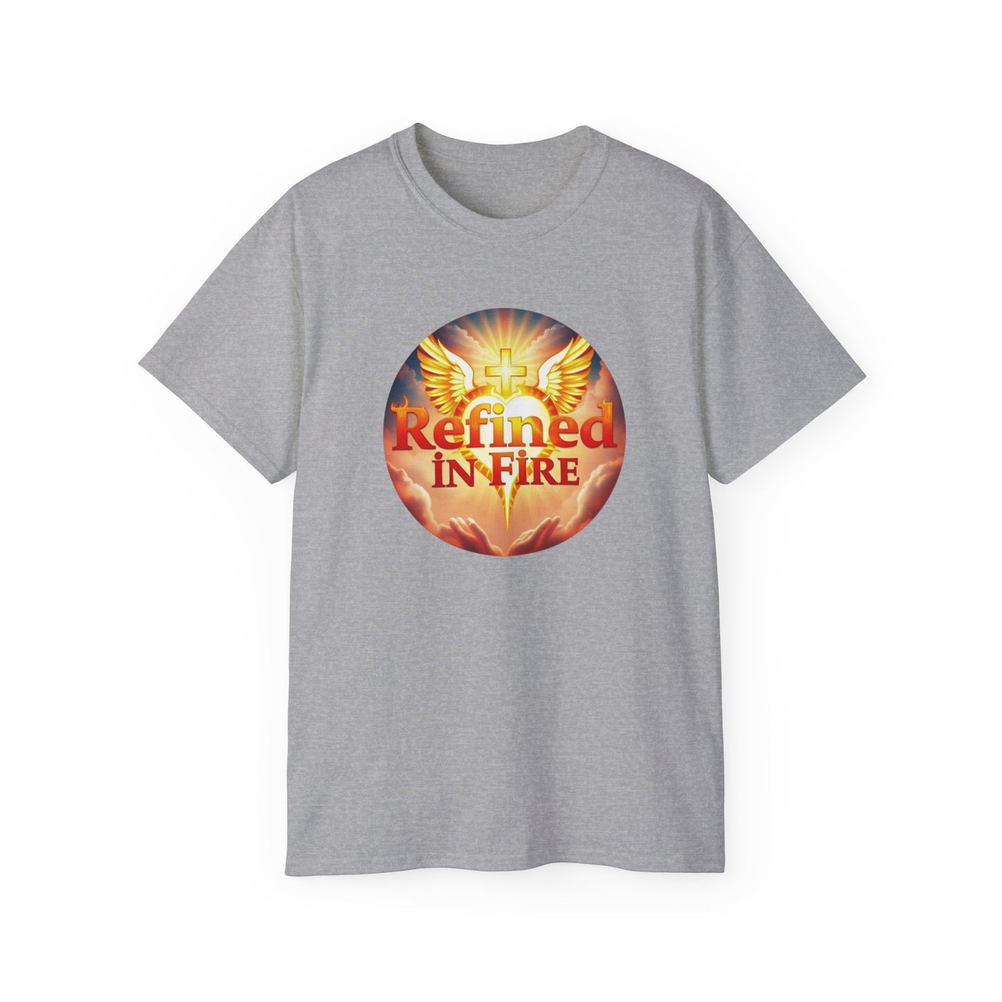 Men’s “Refined in Fire” Christian T-Shirt – Bold Flame Design Faith Tee