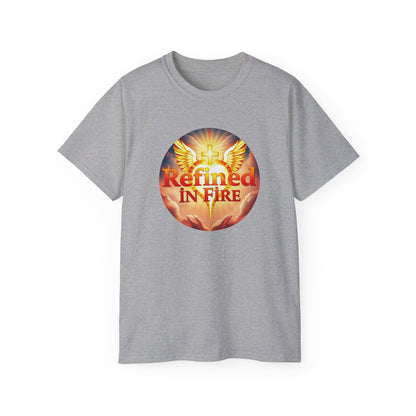 Men’s “Refined in Fire” Christian T-Shirt – Bold Flame Design Faith Tee