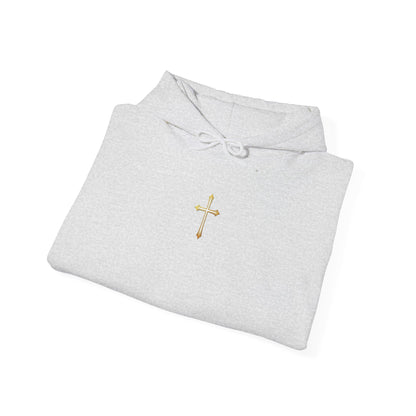 Women’s Gold Cross Hoodie – Christian Faith Hoodie with Front & Back Design