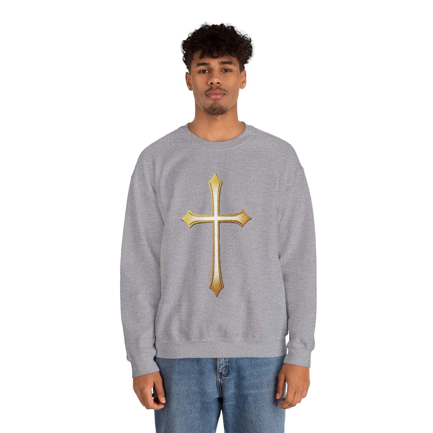 Men’s Gold Cross Sweatshirt – Bold Christian Faith Apparel