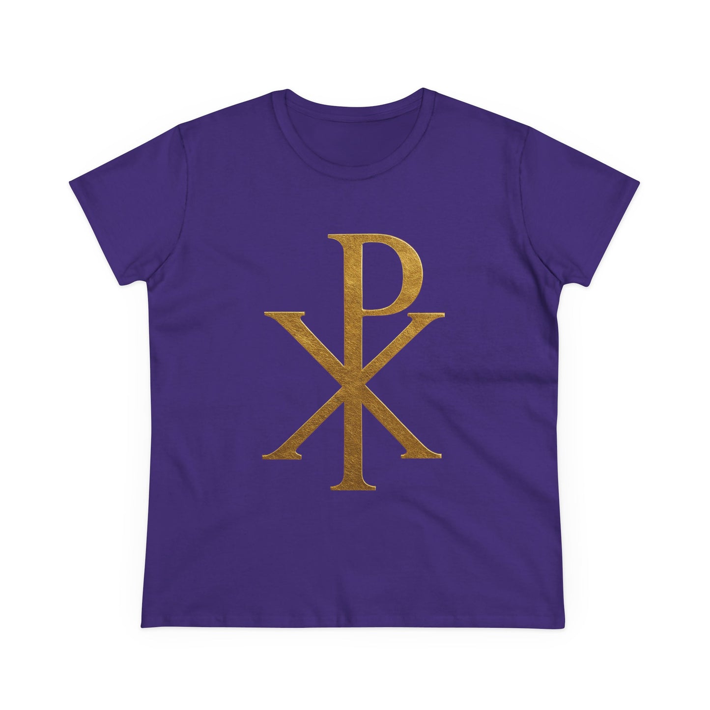Radiant Redeemer – Women’s Gold Chi Rho Christian Tee