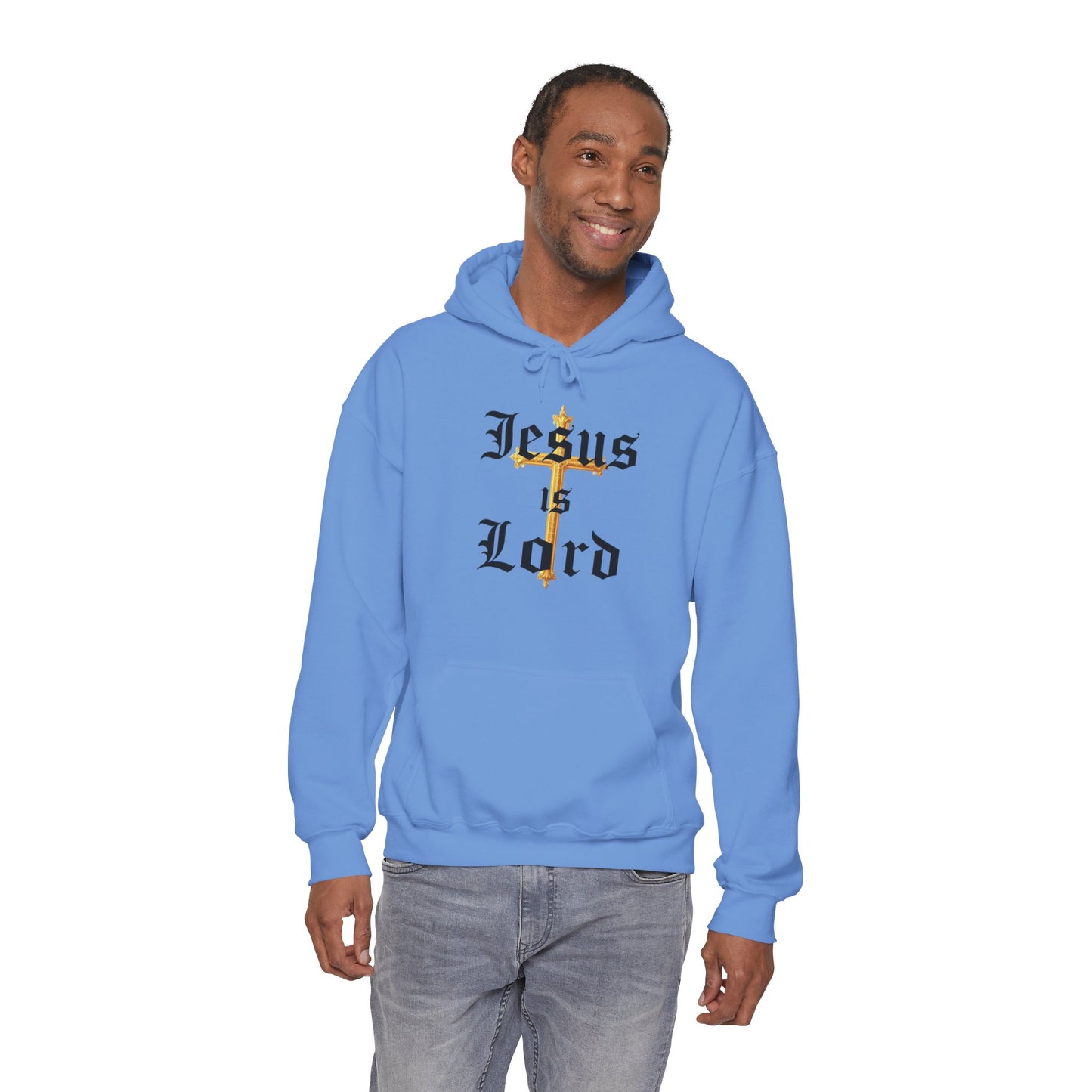 Men’s “Jesus is Lord” Christian Hoodie – Bold Cross Faith Pullover