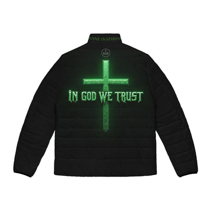 In God We Trust Men's Black Puffer Jacket – Bold Faith, Bold Style