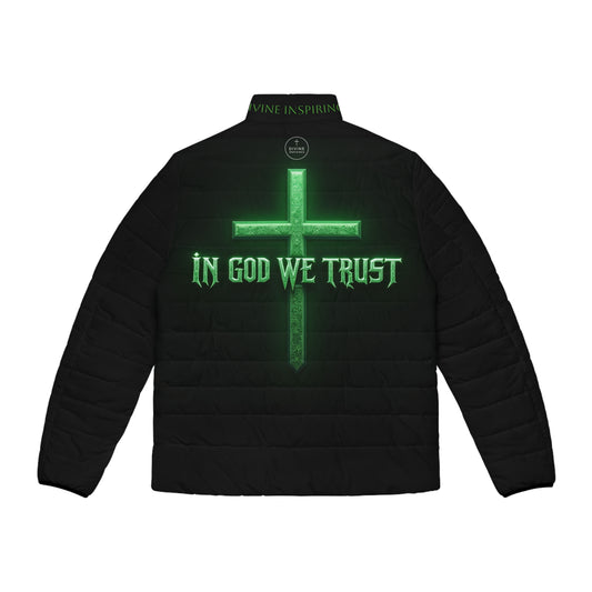 In God We Trust Men's Black Puffer Jacket – Bold Faith, Bold Style