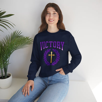 Victory Women’s Sweatshirt – Bold Purple Logo, Faith in Comfort