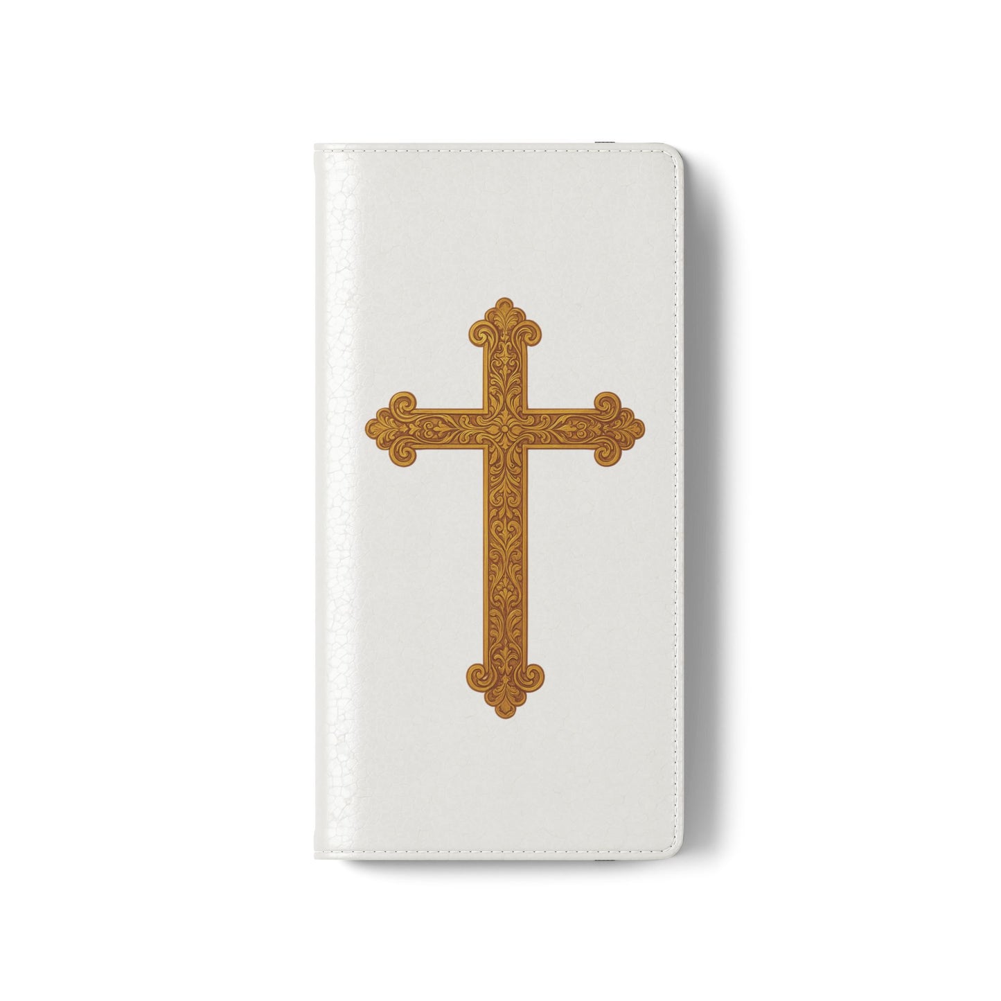 White with Gold Cross & 1 Corinthians 1:18 - Samsung Flip/Wallet Phone Case