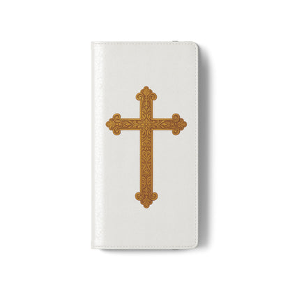 White with Gold Cross & 1 Corinthians 1:18 - Samsung Flip/Wallet Phone Case