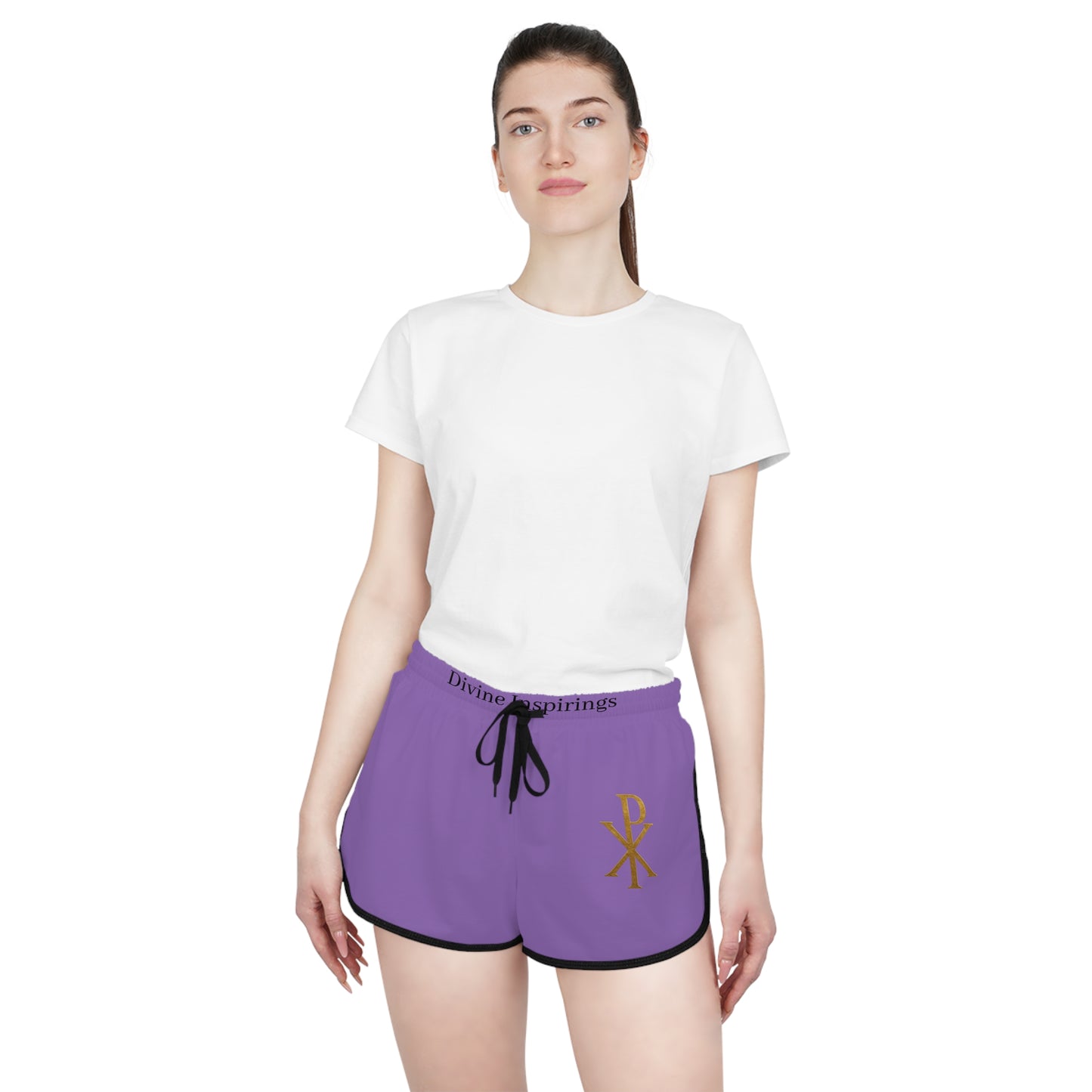 Radiant Faith Women's Shorts in Purple with Chi Rho Design