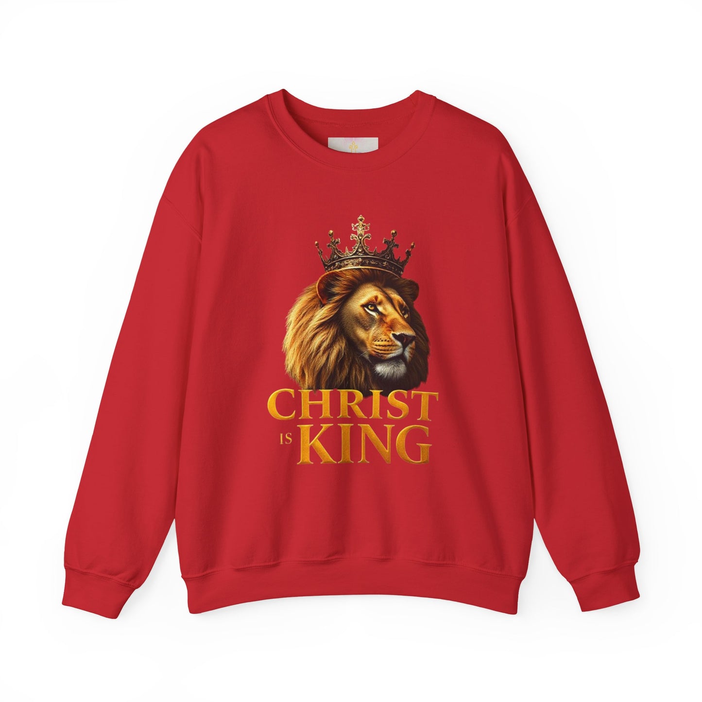 Christ is King – Men’s Christian Sweatshirt with Crowned Lion & Cross
