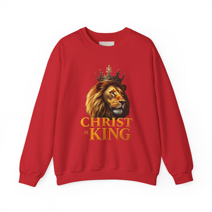 Christ is King – Men’s Christian Sweatshirt with Crowned Lion & Cross