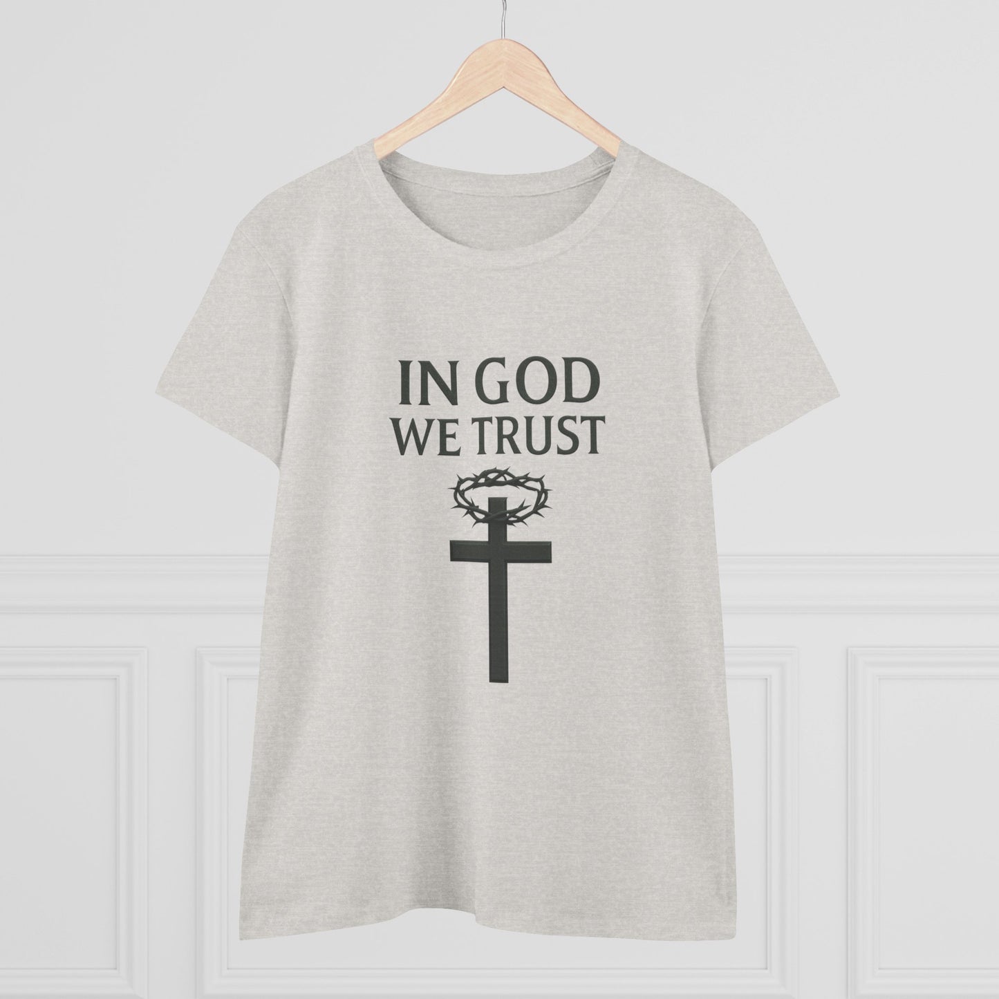 In God We Trust – Women’s Bold Faith Tee with Cross & Crown of Thorns