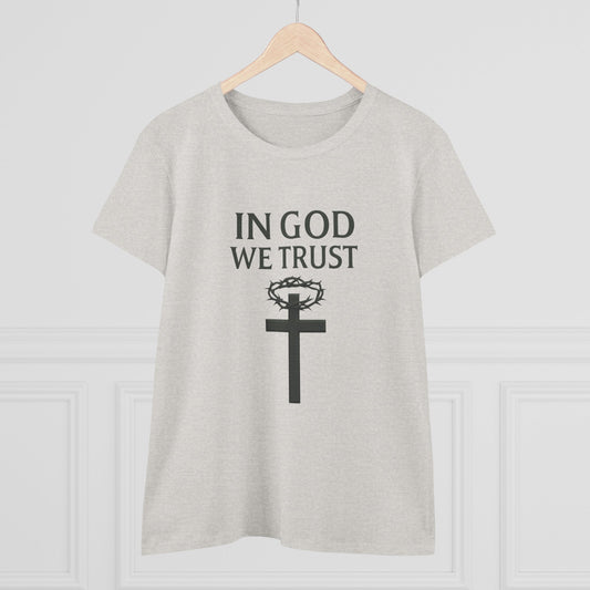 In God We Trust – Women’s Bold Faith Tee with Cross & Crown of Thorns