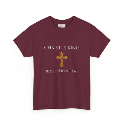 King of Kings, Lord of Lords Men’s Scripture Tee – Christ is King (Revelation 19:16) (White Lettering)