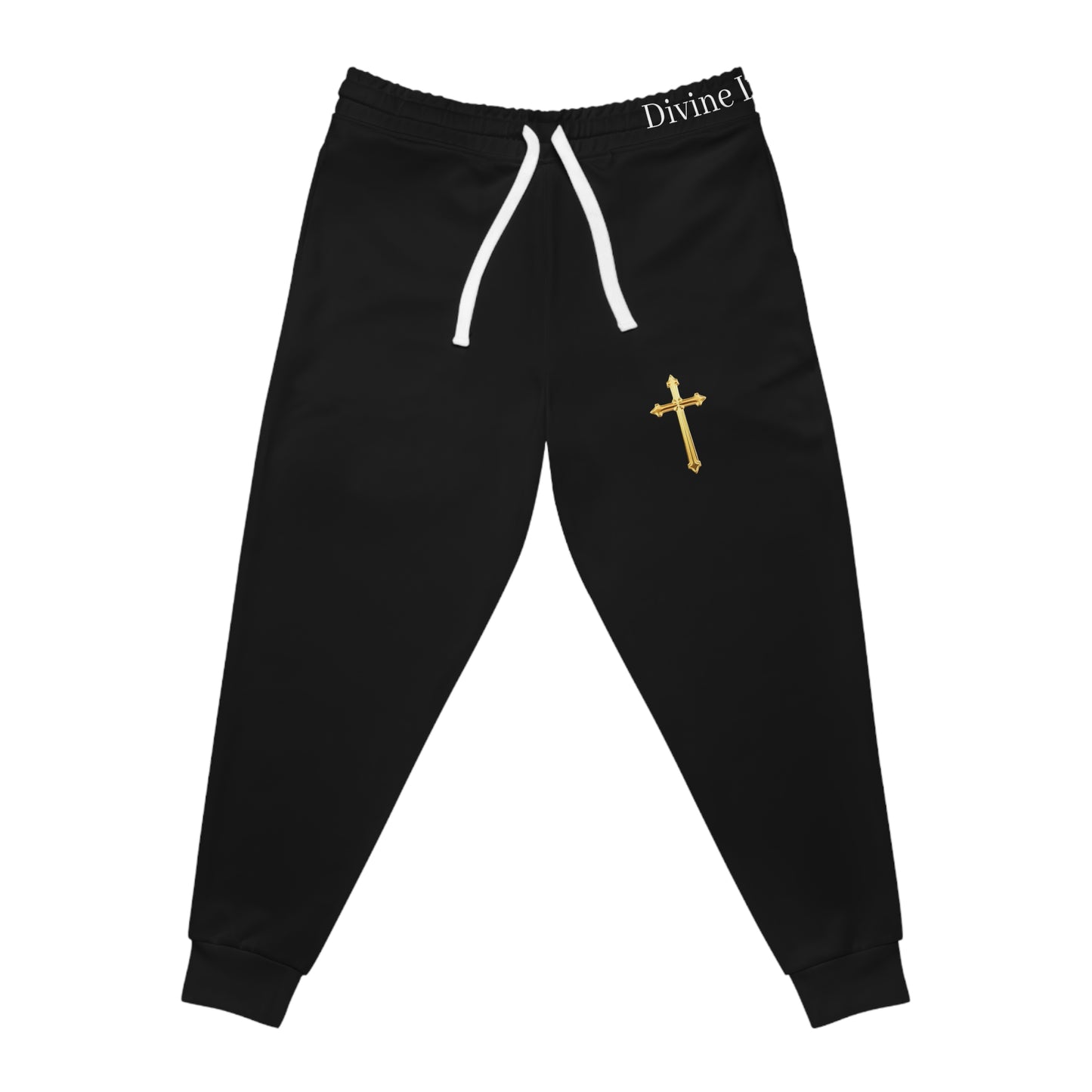 Golden Grace Women's Jogging Pants in Black with Gold Cross Design