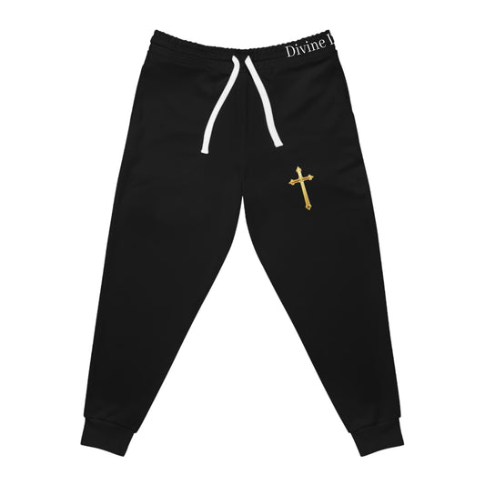 Golden Grace Women's Jogging Pants in Black with Gold Cross Design