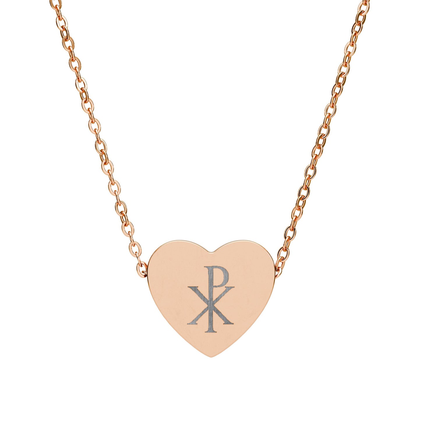 Chi Rho Engraved Heart Necklace – Symbol of Faith & Love