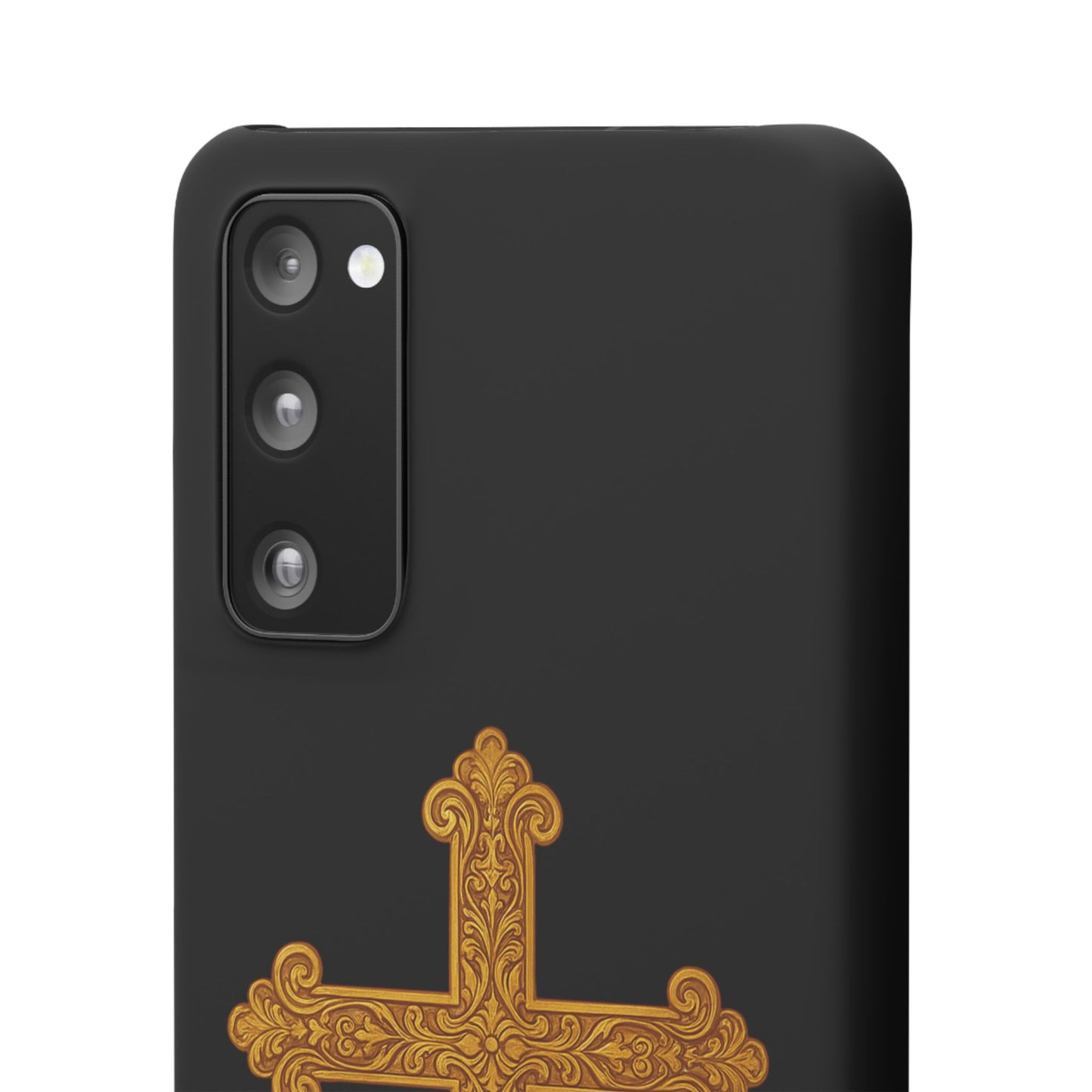 Black Samsung Snap Case – Gold Cross Design