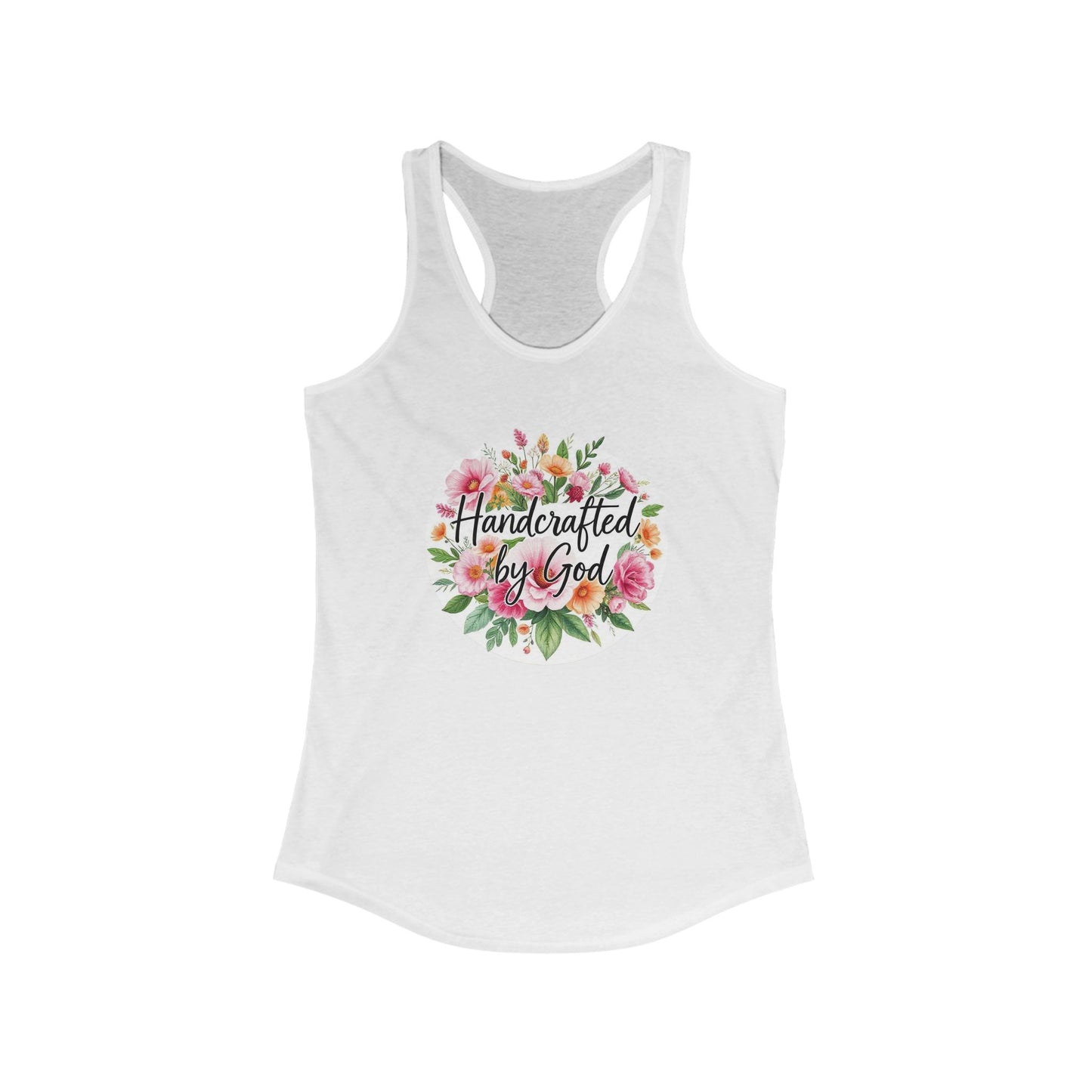 Women’s Christian Racerback Tank – Handcrafted by God Floral Faith Apparel