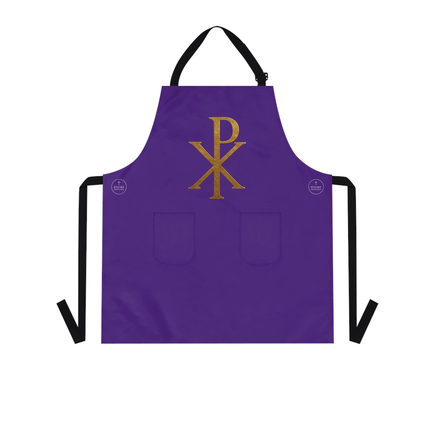 Gold Chi Rho Christian Kitchen Apron in Purple – Faith & Light in Every Meal