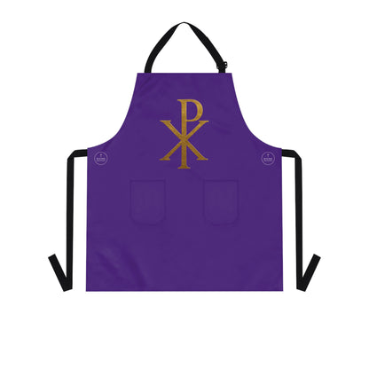 Gold Chi Rho Christian Kitchen Apron in Purple – Faith & Light in Every Meal