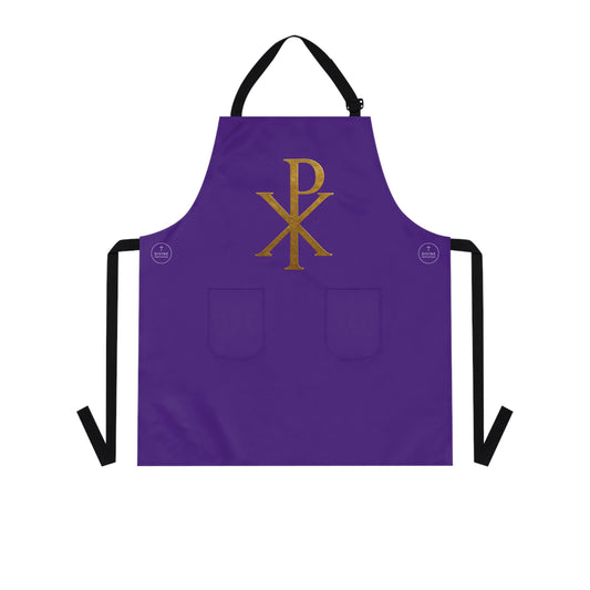 Gold Chi Rho Christian Kitchen Apron in Purple – Faith & Light in Every Meal