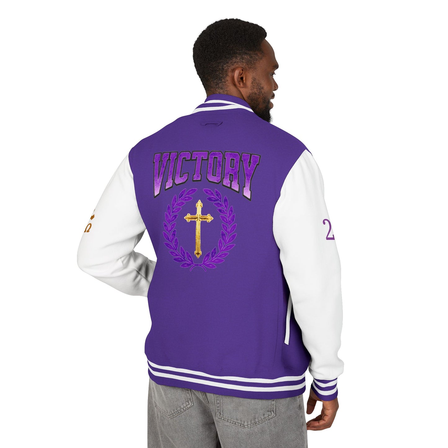Victory in Christ Men’s Letterman Jacket – Sealed in Faith