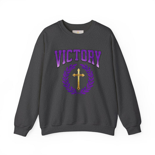 Victory Women’s Sweatshirt – Bold Purple Logo, Faith in Comfort
