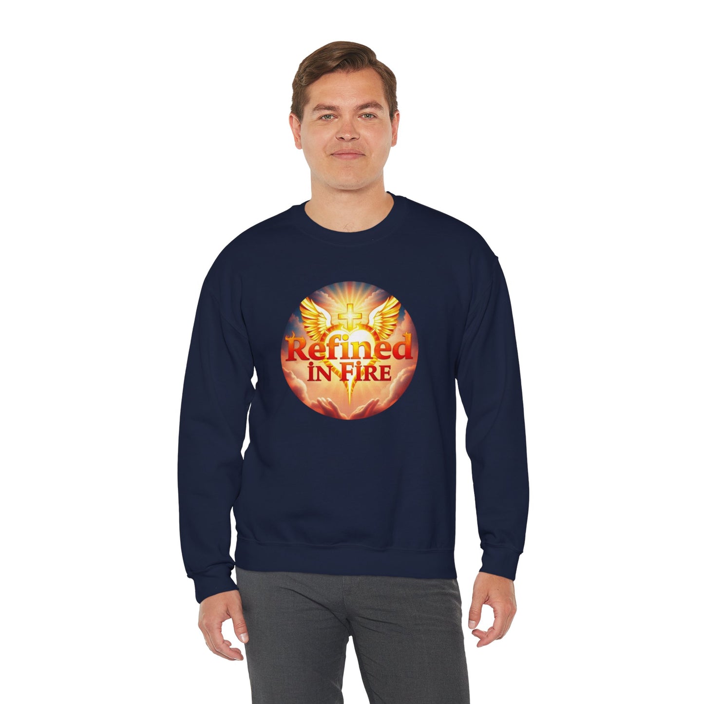 Men’s “Refined in Fire” Christian Sweatshirt – Bold Flame Design Pullover
